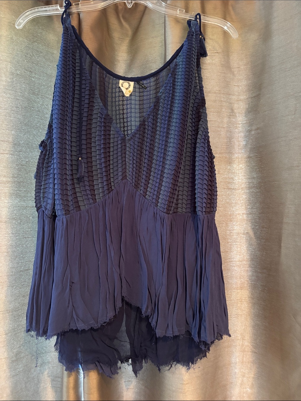 Anthropologie Navy Textured V-Neck Sleeveless Tank